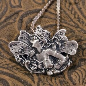 Sterling Silver Art Nouveau Fairy Pendant Necklace